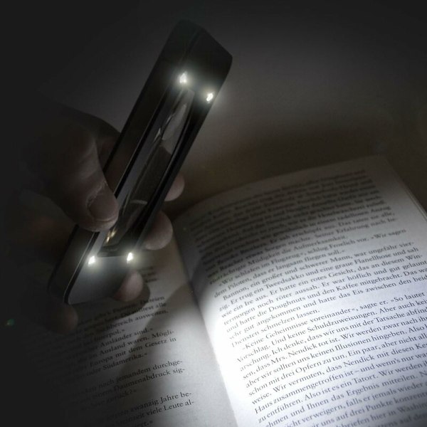 Eyepower Lommeforstørrelsesglass X1.25 5D og X4 16D Konveks Linse med 4 LED Hvit Lys inkl. Bæreveske, Rektangulær Svart HIASDFLS