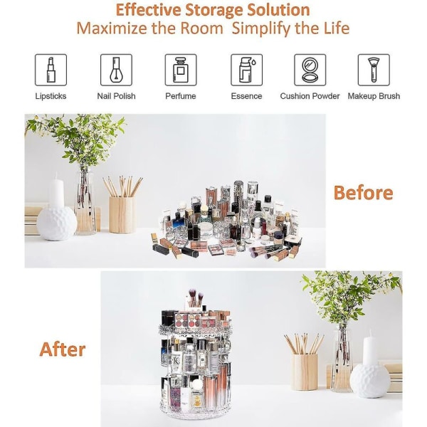 Makeup Organizer 360 graders roterende kosmetik opbevaringsarrangør justerbar makeup display case passer til smykker makeup børster og læbestifter klar Acr