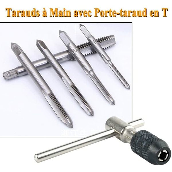 5-pack metriska handgängade spiraltappar, sortiment M3 M4 M5 M6 M8 med 1 st justerbar skiftnyckel, gängtappningssats i stål med vänster T-vridning för insättning
