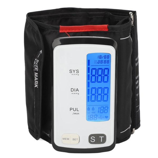 Blodtrycksmätare - med digital blodtrycksmaskin stor LCD-display - justerbar blodtrycksmanschett - med hemautomatiskt digitalt blodtryck