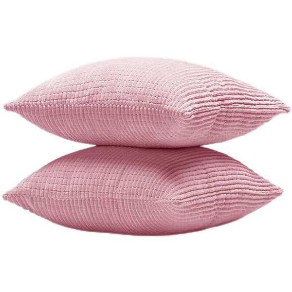 Putetrekk med stripete mønster, sett med 2, Corduroy putetrekk, myke solide putetrekk for soverom sofa - 16''x16'' babyrosa