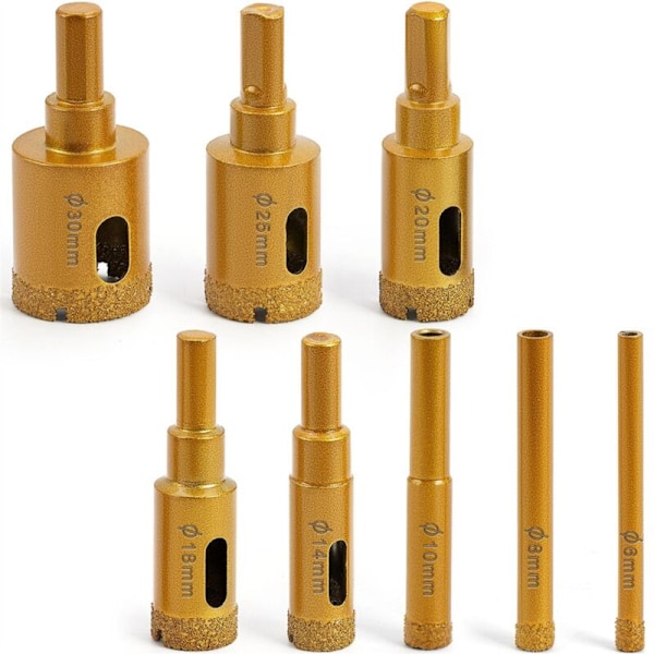 Diamond Hole Saw Kit, Wet/Dry Brazing Tile Core Drill Bit Sets, Set Hollow Brazed Saws (6-30mm) 8Pcs