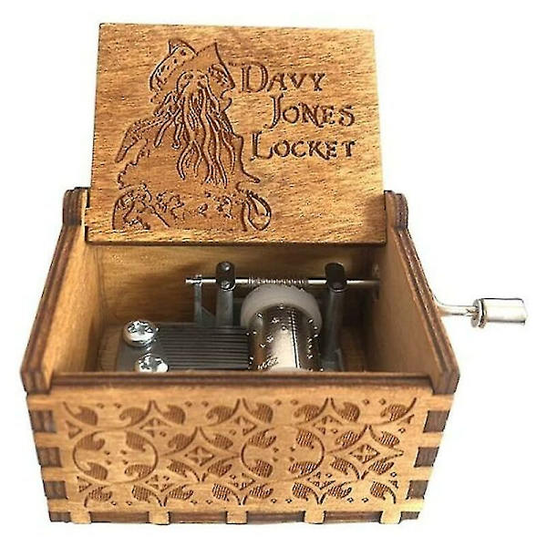 Pirates of the Caribbean Davy Jones Trä Handvev Musikbox Trä Medaljong, Mönster: Musikbox