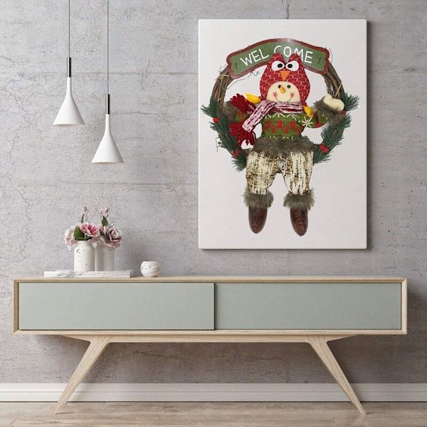 1 Rattan Jouluseppele Garland Lumimies ja Puinen Tervetuloa-kyltti Seinä Ikkuna Ripustus