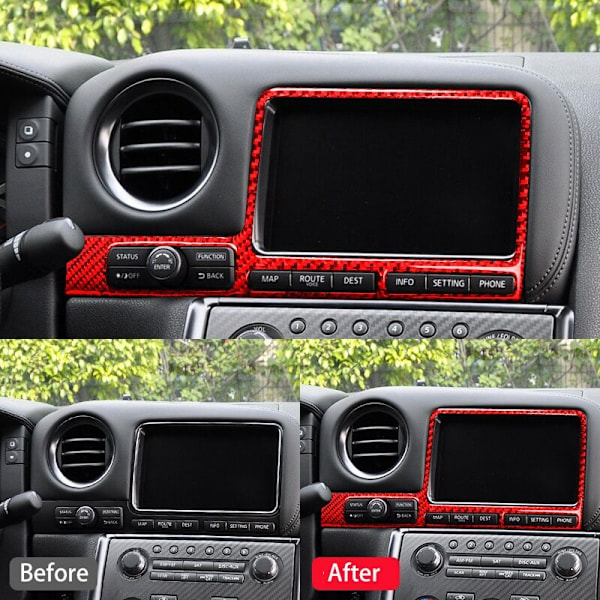 Til R35 2009-2015 Fiber Navigation Display Surround Sticker Control System Panel Frame Trim Rød RHD