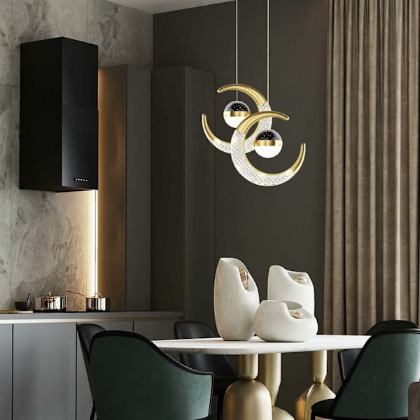 Måne stjerne himmel taklampe led taklampe soverom-gull-20CM-varmt lys-DENUOTOP