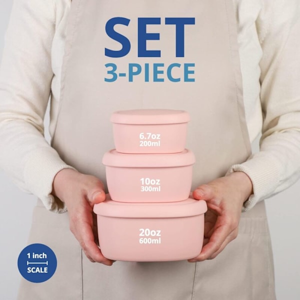 Silikon Nesting Behållare - Set om 3 Hårda Silikon Matförvaringsbehållare BPA-fria, Lufttäta, Diskmaskins- och Frysäkra (6.7 oz, 10 oz, 2