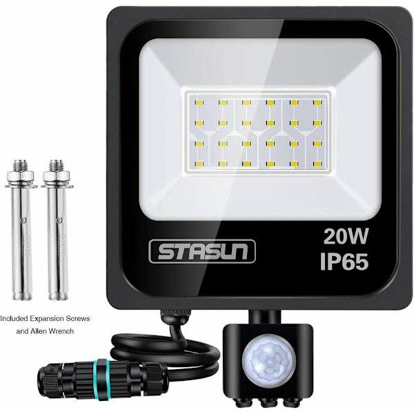 20W Liikeanturi LED-ulkovalaisin, Kylmä valkoinen 6000K 1800lm Ulkovalo, IP65 Vedenkestävä Herkkyyslamppu, Turvavalo Puutarhaan, Pihalle, G