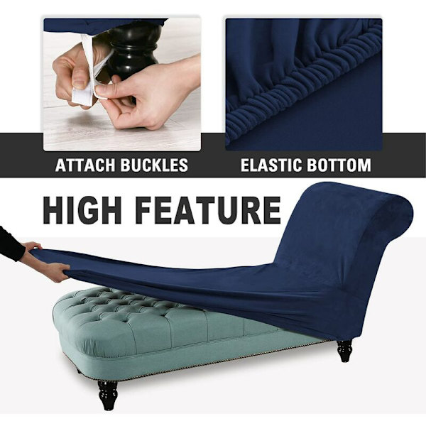 Chaise Lounge -päällinen sametti käsinojilla, joustava Chaise Lounge -päällinen huonekalujen suojapäällinen Chaise Longue -sohvapäällinen tummansininen