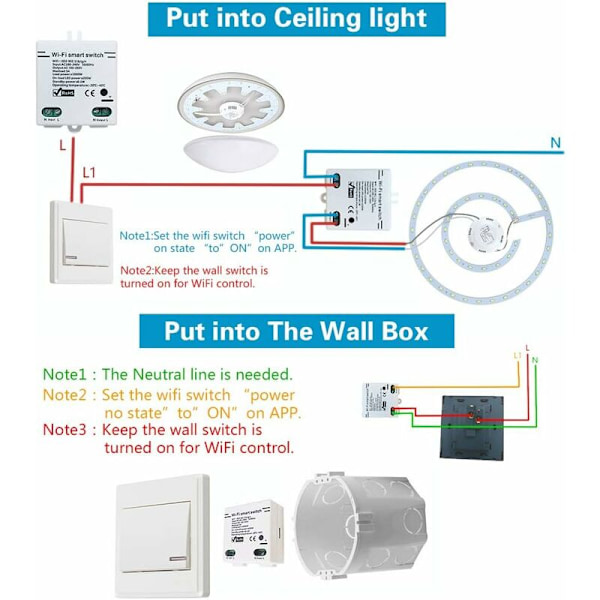 WiFi Smart Switch Intelligent Universal Trådløs Fjernbetjening Stemmestyring med Timer DIY Switch 2.4G WiFi Fjernbetjening Afbrydere Kompatibel med Alexa,