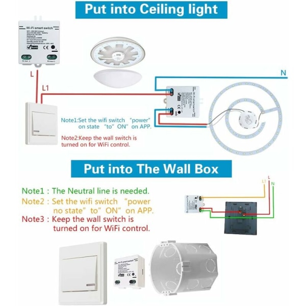 WiFi Smart Switch Intelligent Universal Wireless Remote Control Voice Control with Timer DIY Switch 2.4G WiFi Remote Switches Compatible with Alexa,