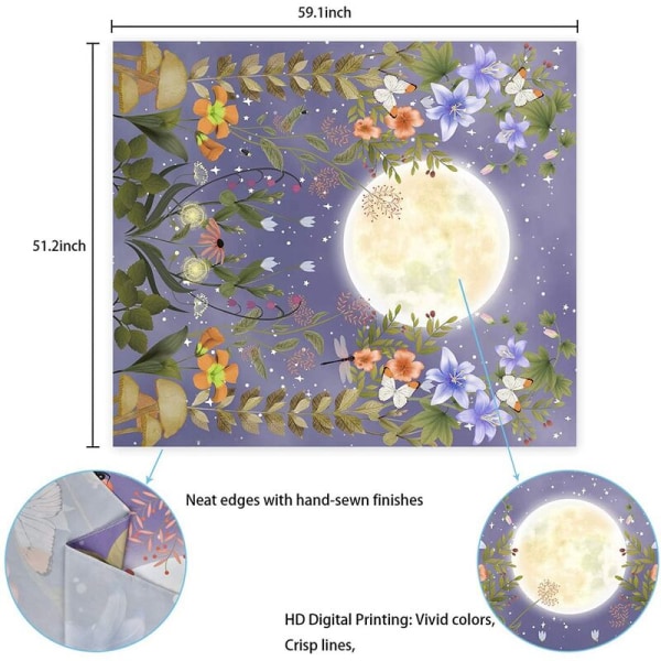 Havetapet, Månetapet, Vinstok Blomstertapet, Blomstertapet til Vægophæng til Soveværelse (51,2 x 59,1 tommer)