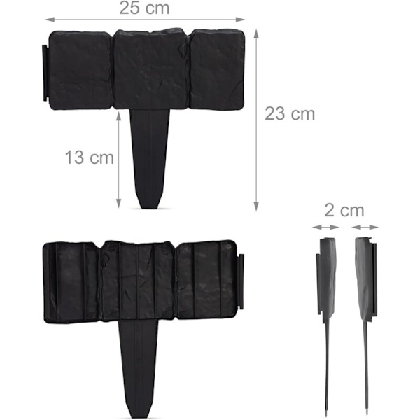 Kantsten för trädgård, 23 x 25 x 2 cm, plast, stenliknande, set med 10 element, svart färg