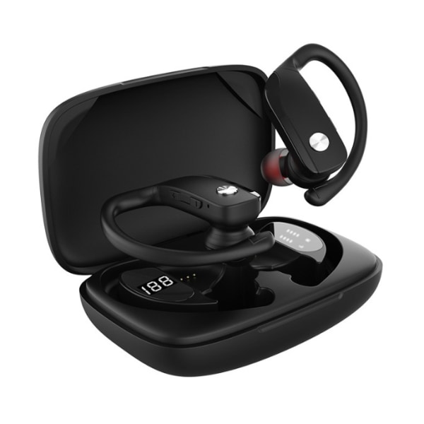 T16 trådlöst bluetooth headset 5.0 LED digital display hängöra sporthörlurar vattentät hängande öra rund knapp svart