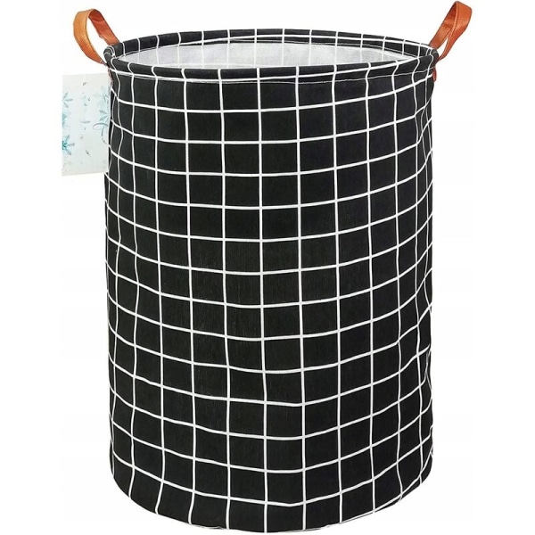 Beskidt vasketøjskurv bomuld og hør sammenfoldelig opbevaringskurv n°7 læderhåndtag sort gitter 40*50