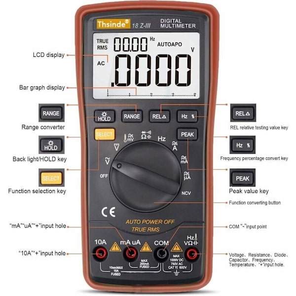 Automatisk digitalt multimeter, amperemeter, professionel elektrisk tester..--