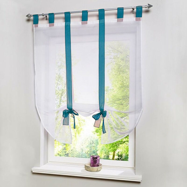 - 1 stk. Romersk gardin Bedårende knude siddende soveværelse stil broderet Voile vindue - Blå - 140cmx140cm-Sunny