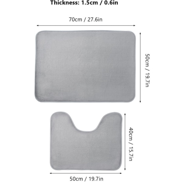 2 stk. Memory Foam Toiletmåtte Ekstra Blød Kontur Absorberende Rektangulær U-formet Toiletmåtte 40x50cm 50x70cm