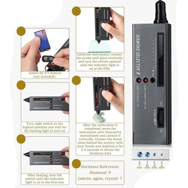 Diamanttestpenna, högprecisionsdiamanttestare + 60X Mini LED-förstoringsglas Professionell diamantväljare