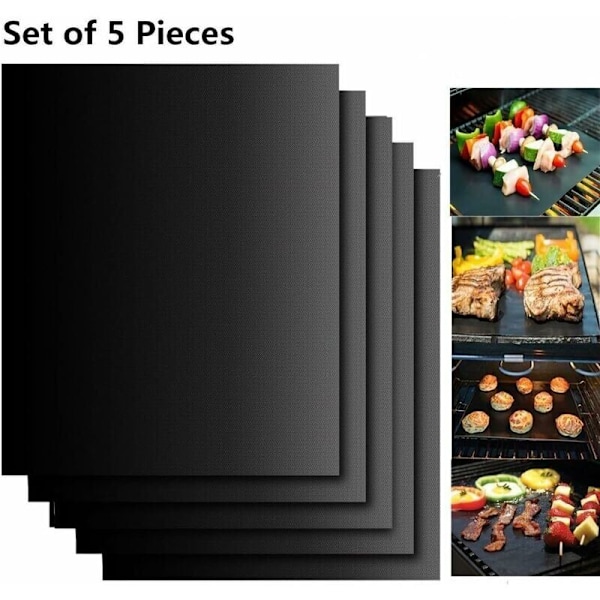 Rea-utbud Set med 5 Bakplåtar BBQ-matta Grillplatta Bakplåt Ugn 40 × 33cm för Gasgrill Elektrisk Kolgrill 100 Icke-klibbig