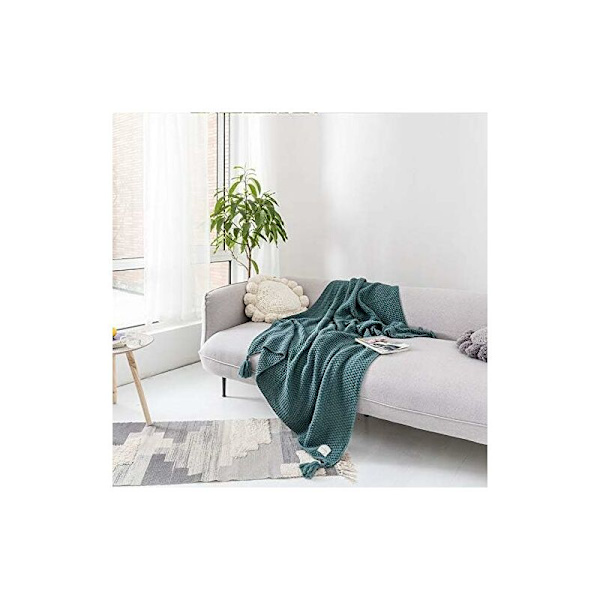 Neulepeitto Plaid Sohva Vuodepeite Pöytämatto Pehmeä Lämmin Skandinaavinen Vuodepeite Käsintehtyllä Reunuksella Rannalle Piknikille Kaikkiin Vuodenaikoihin (Matcha Vihreä, 180 x 200cm)