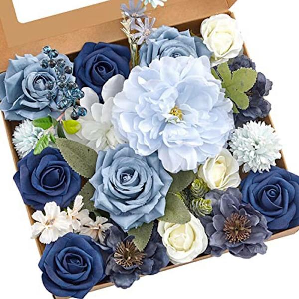 Kunstige Blomster Falske Støvet Blå Pion Blomster Combo til DIY Bryllup Brudebuketter Midterstykker Dekorationer til