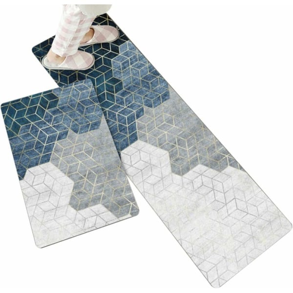 Non-Slip Kitchen Mat for Front Sink, Geometric Pattern, Set of 2 Absorbent Floor Mats for Kitchen, Soft Runner Rug 40 x 60+40 x 120cm(style 1)-