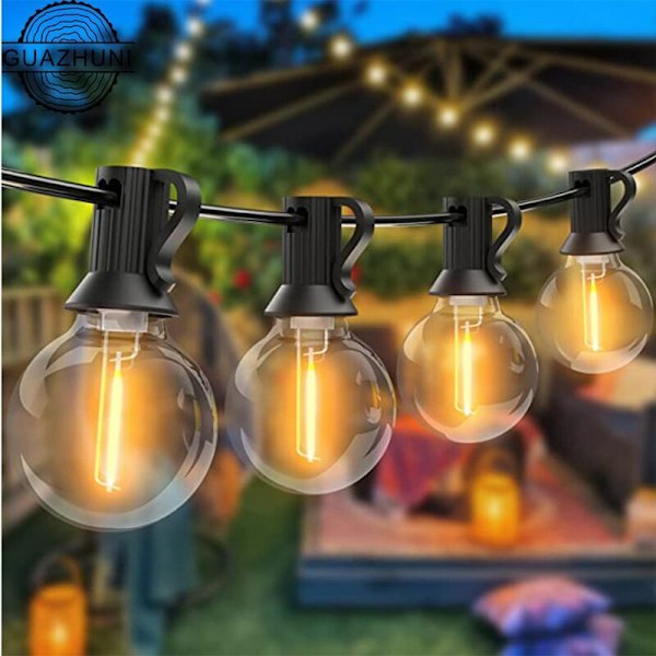15 meter utomhus ljusslinga med G40 LED-lampor i tavern-stil, inklusive 25 lampor plus 1 reservlampa. Denna utomhus ljusslinga är vattentät och dekorativ