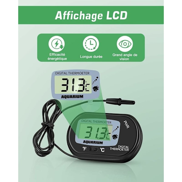 Akvarium Termometer - LCD Digital Akvarium Termometer med Sugkop og Neddykningsføler til Akvarium, Terrarium