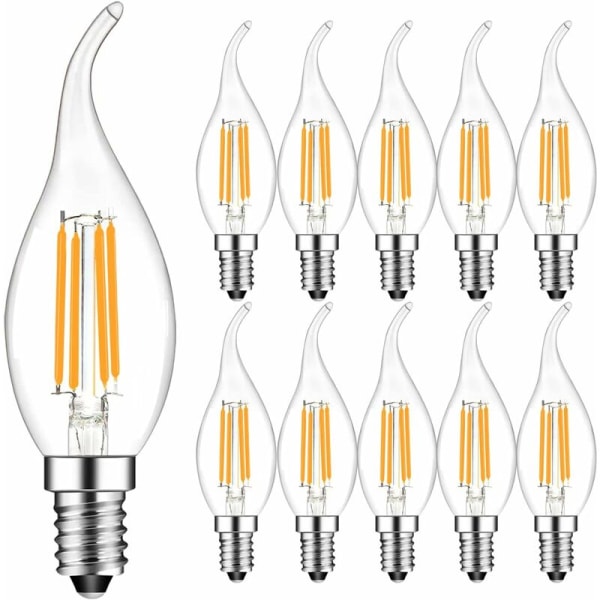 Pakke med 10 4W E14 LED Filamentpære Flammelys 2700K Varmt Hvit, 360° Strålevinkel, Ikke-dimbar [Energiklasse F]