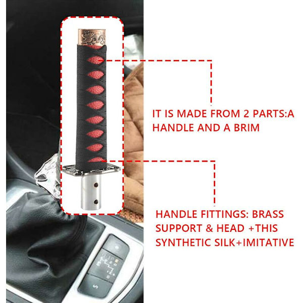 Universal Sword Gear Shift Knob Shifter Katana Metal Sort+rød 15cm
