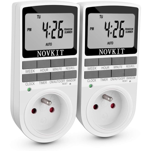 Elektrisk og digital stikkontakt-timer, digital stikkontakt-timer med 10 daglige og ukentlige programmer med tyverisikker modus og stor LCD-skjerm, spar strøm