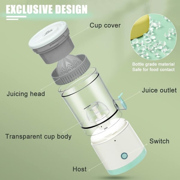 Multifunktionell Elektrisk Citruspress, Högavkastande Apelsin Citron Juice Extractor Press Grapefrukt Bärbar USB Laddningsbar Sladdlös Fruktpress för