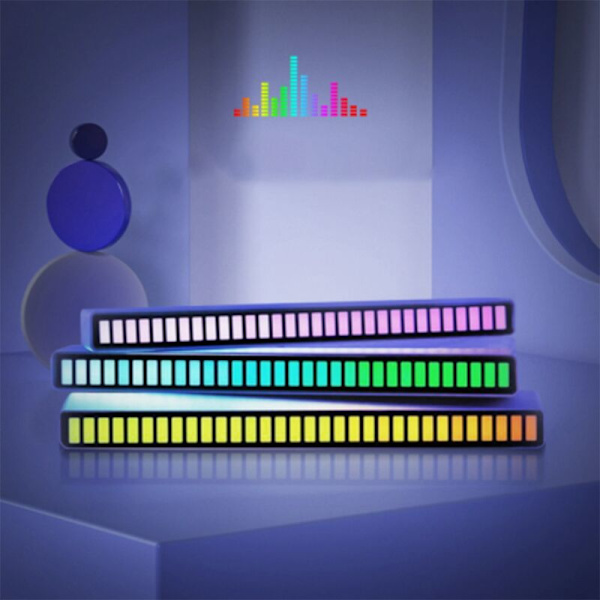 Ljus med ljudstyrning, musikrytm, färgglada RGB-ljus, ljuslist för bil, sovrum, vit