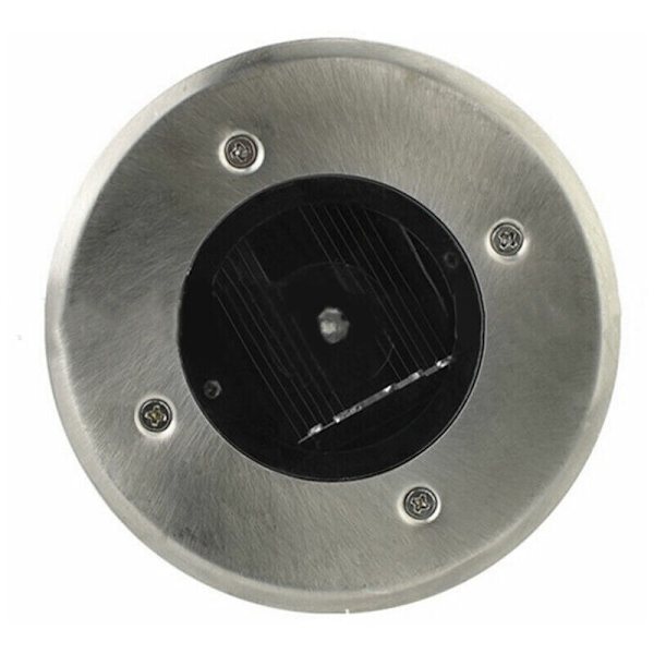 Set med 6 solcells-LED-strålkastare infällda i marken - Rund - Diameter: 85 mm - Yttre beständig mot basen - Rostfritt stål front - 6 solceller li