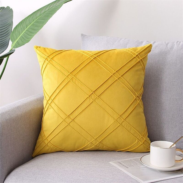 Kuddfodral 2 stycken Geometrisk Tredimensionell Sammet Kuddeöverdrag 45 x 45 cm Hem Soffa Sovrum Bil Dekorativ (Ljusgul)