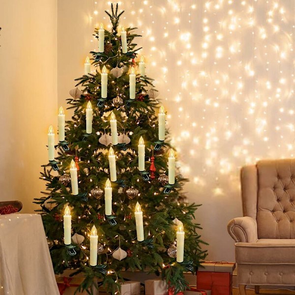 Julelys LED-lys, 30 stk. LED-lys Flammeløse batteridrevne spisslys med fjernkontroll/timer/avtakbare klips/vanntett ringer for hjem C
