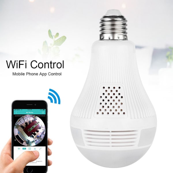 Puhelin-WiFi-ohjattava polttimokamera 360° täysi näkymä infrapunainen 960P valkoinen valo 128 Gt muistikortti lampun kamera 100-240V