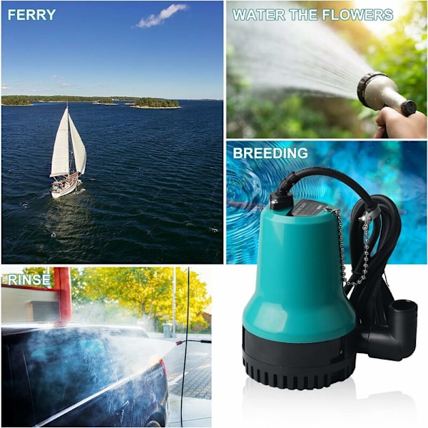 Neddykbar Vandpumpe, Snavset Vandpumpe DC 12 V 50 W 4200 L/H Neddykbar Vandpumpe Vandpumpe 2,3 m Slange med Klemme til Rent Snavset Pool Fiskepond