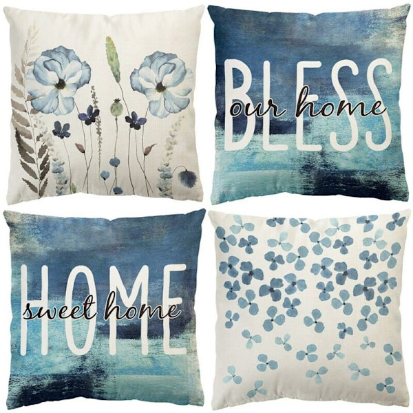 Vattenfärg Blommor Kuddfodral 18X18 Set om 4 Gårdshus Kuddar Dekorationer för Soffa Kuddfodral