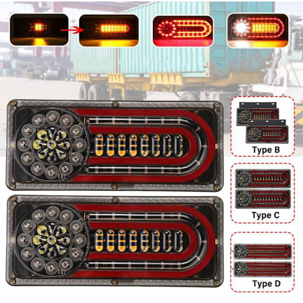 2 stk. 24V LED dynamisk bil lastbil baglygte blinklys bremselys til trailer varevogn (41,5 cm)