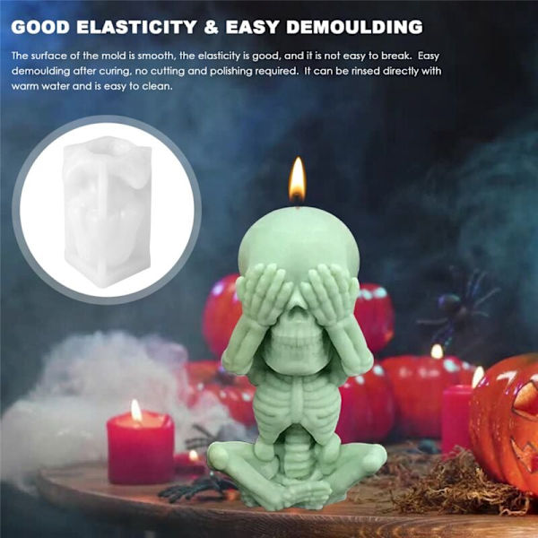 3D kranie silikoneform, Halloween DIY kranie stearinlysform \"Se ikke\", \"Lyt ikke\", epoxyform til duftlys