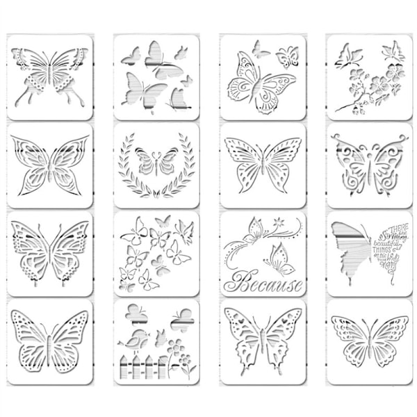 32 stk. Gjenbrukbare Butterfly-sjablonger Sett Kunstmaling Mal for DIY Vegg Håndverk Dekor (6X6 tommer)