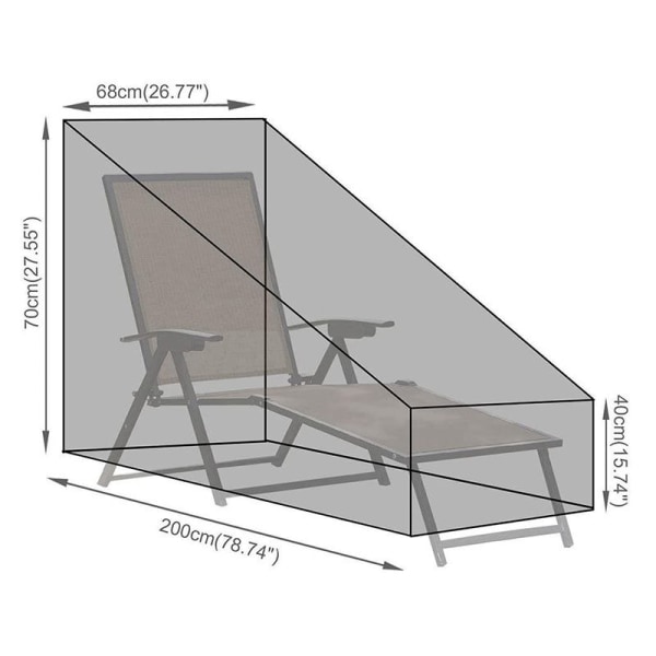 Chaiselongue-trekk utendørs hage vanntett anti-UV, 210D materiale, Chaise Longue-trekk for møbler, 78,7 x 26,7 x 27,5 tommer