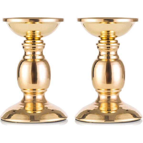2 Iron Candle Holders, for Pillar Candles or Candles, Gifts for Wedding, Party, .Gold (2 X S)