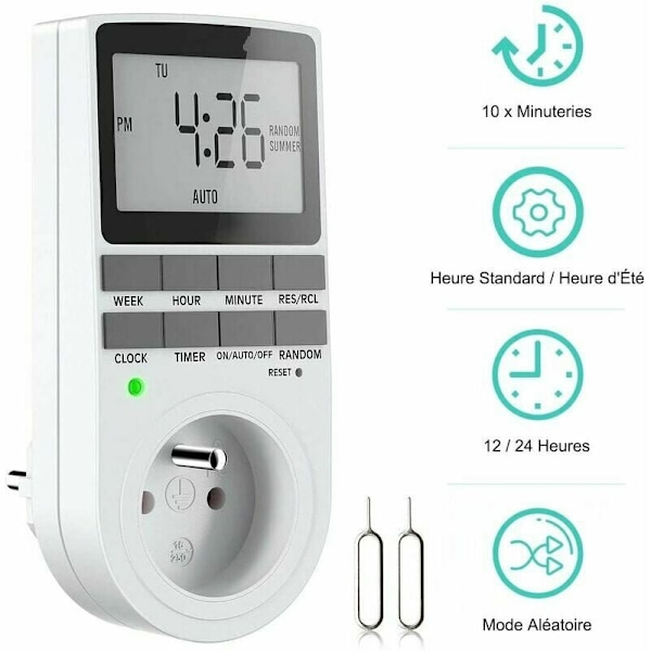Digital Programmerbar Stikkontakt, Ugentlig Digital Timer med LCD-Skærm, 12H/24H/7Dags Elektrisk Stikkontakt Timer, Energibesparelse til Husholdningsapparater