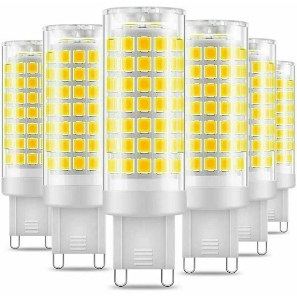 G9 LED-pære, Flimmerfri, 7W, Kald Hvit 6000K, 650LM, 60W Ekvivalent Energibesparende Halogen, 360 Graders Vinkel, AC220-240V (6-pakning)