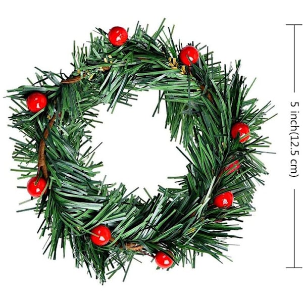 8 stk. Holly Candle Ring Små Kunstige Røde Bær Furu Nåler Girlander for Jul Girlander Ornamenter Dekor