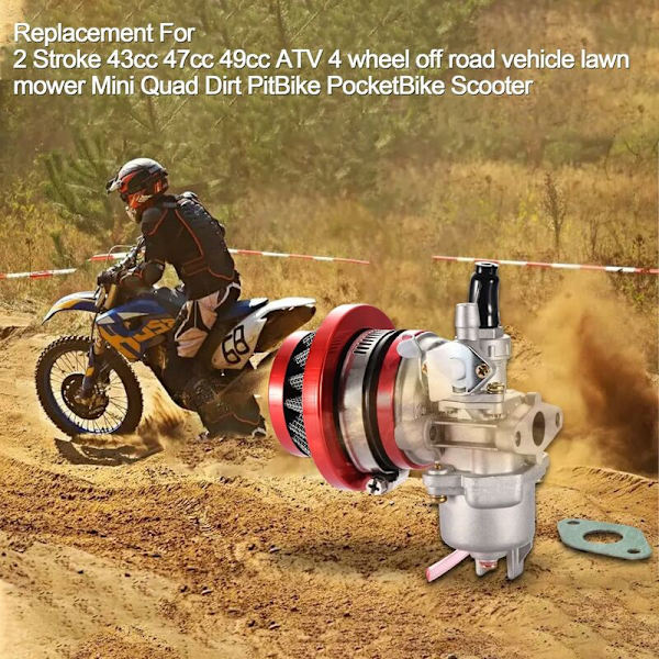 Punainen 2-tahti 47cc 49cc kaasutin ilmanpuhdistinvaihdolla Mini ATV Quad Carb Go Kart Scooter Moped Dirt Bike
