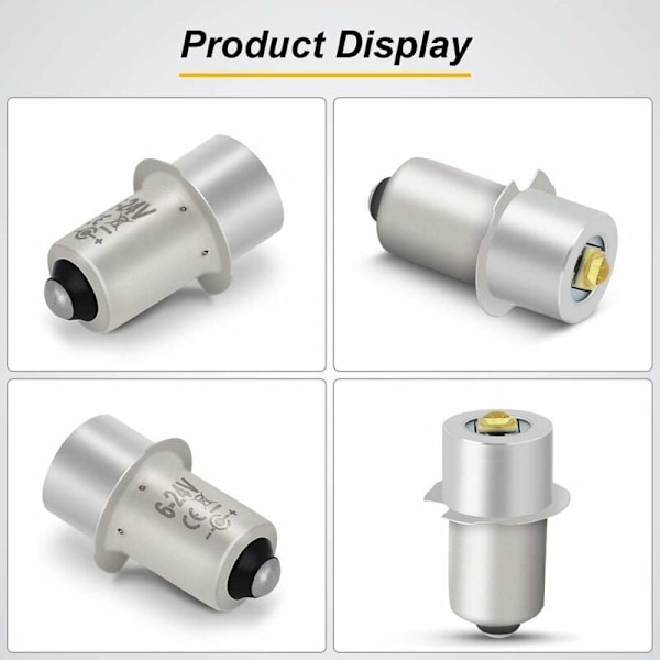LED Lommelygte Pære 5W 6-24V P13.5S Høj Effekt Opgradering LED Pære Udskiftningssæt (2 Pak)